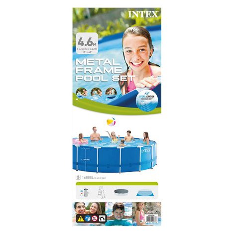 Intex | Metal Frame Pool Set with Filter Pump, Safety Ladder, Ground Cloth, Cover | Blue - 2
